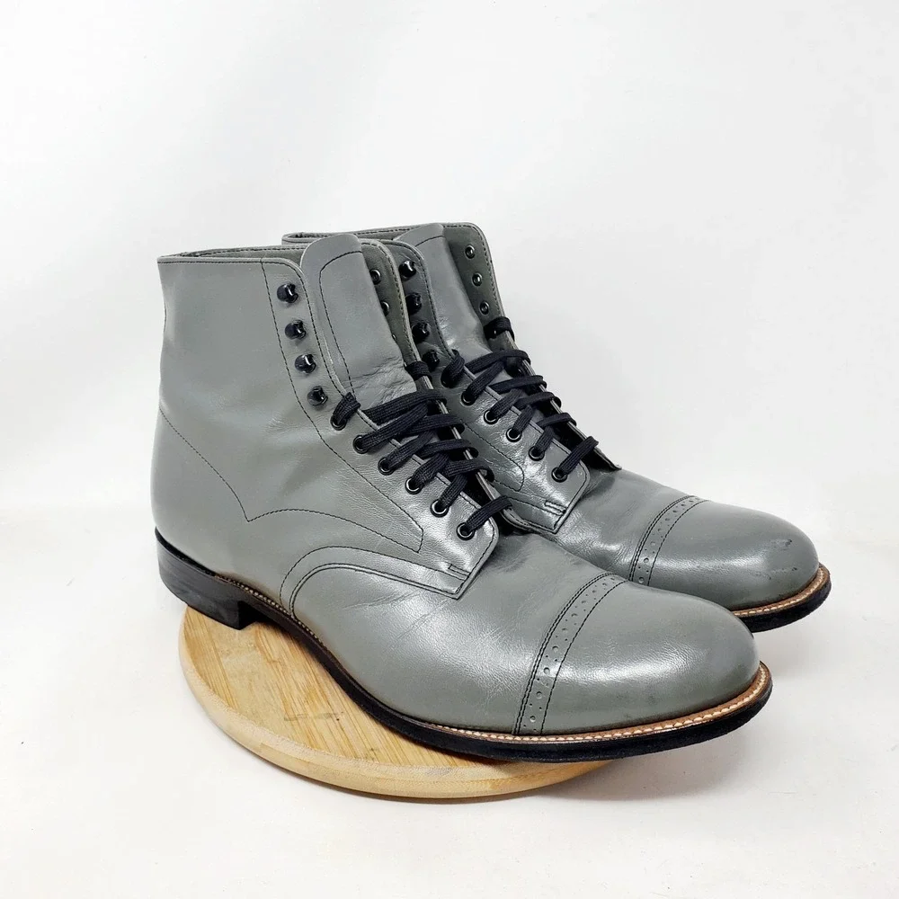 Stacy Adams Madison Boots Mens 11 E Grey Leather Cap‎ Toe Dress Ankle Shoes